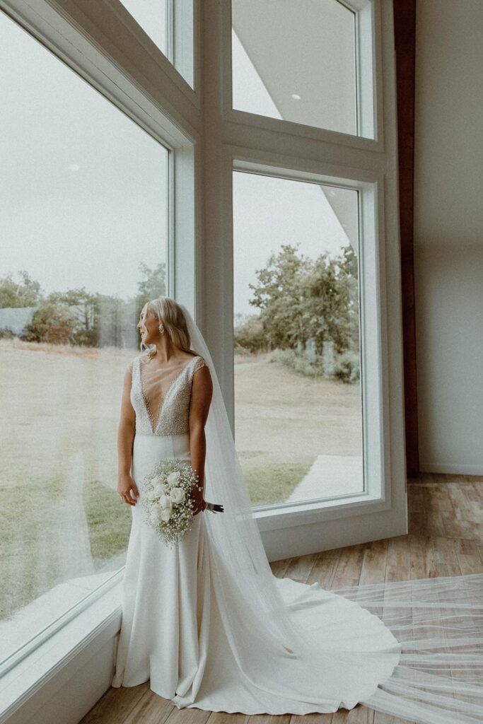 bride looking out of window