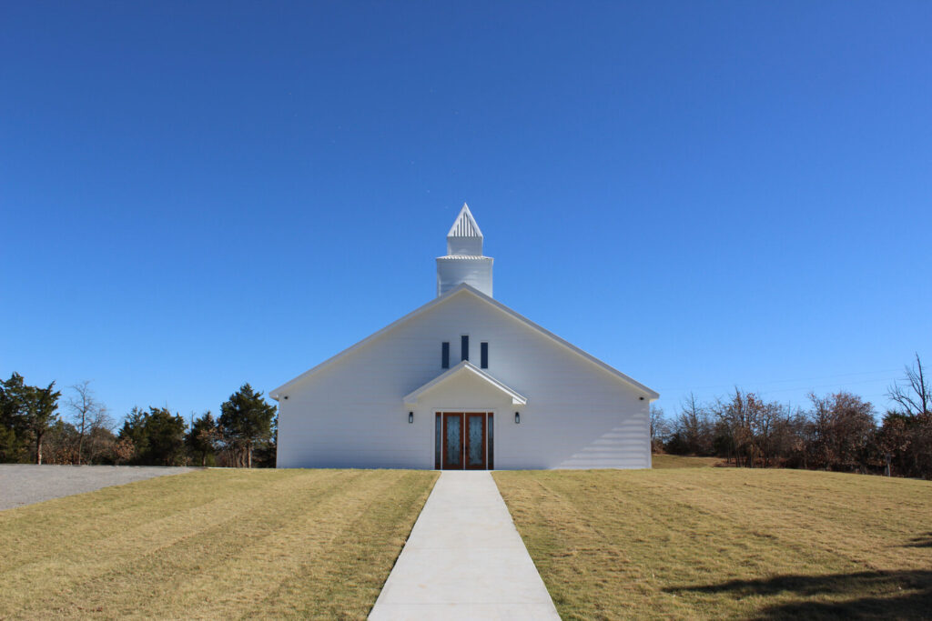 exterior of wedding chapel on sunny bright day