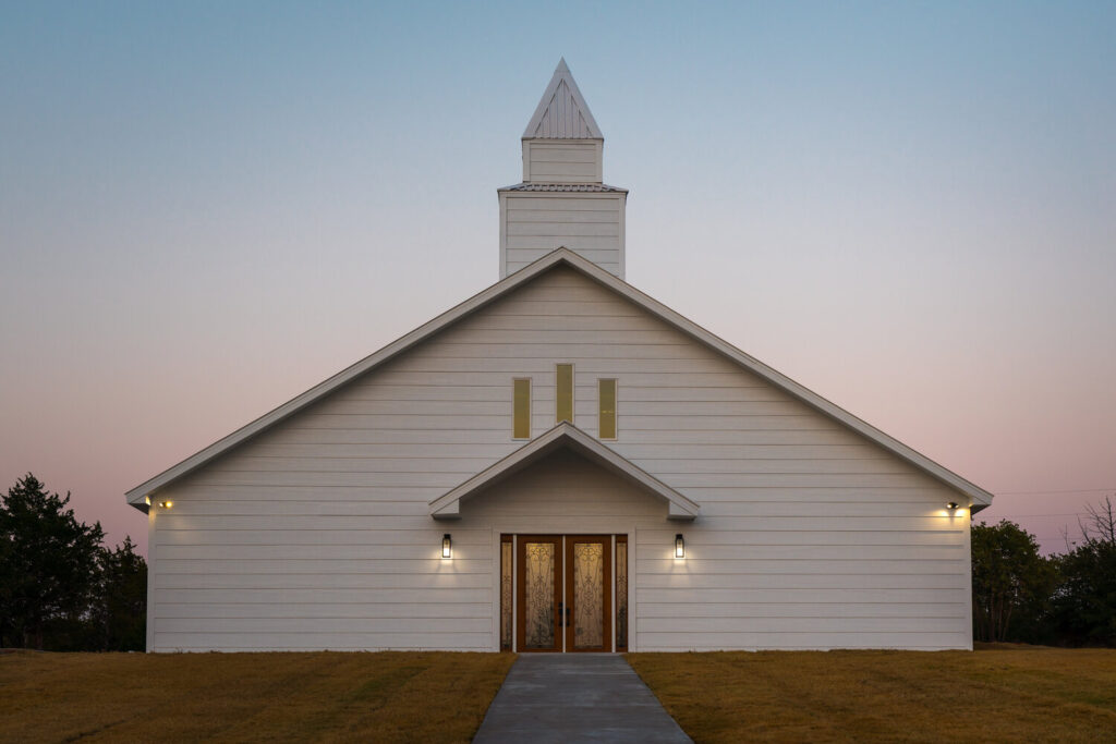 wedding chapel at sunset