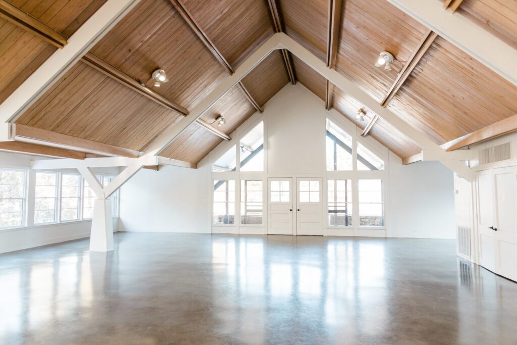 vaulted wooden ceiling in wedding venue